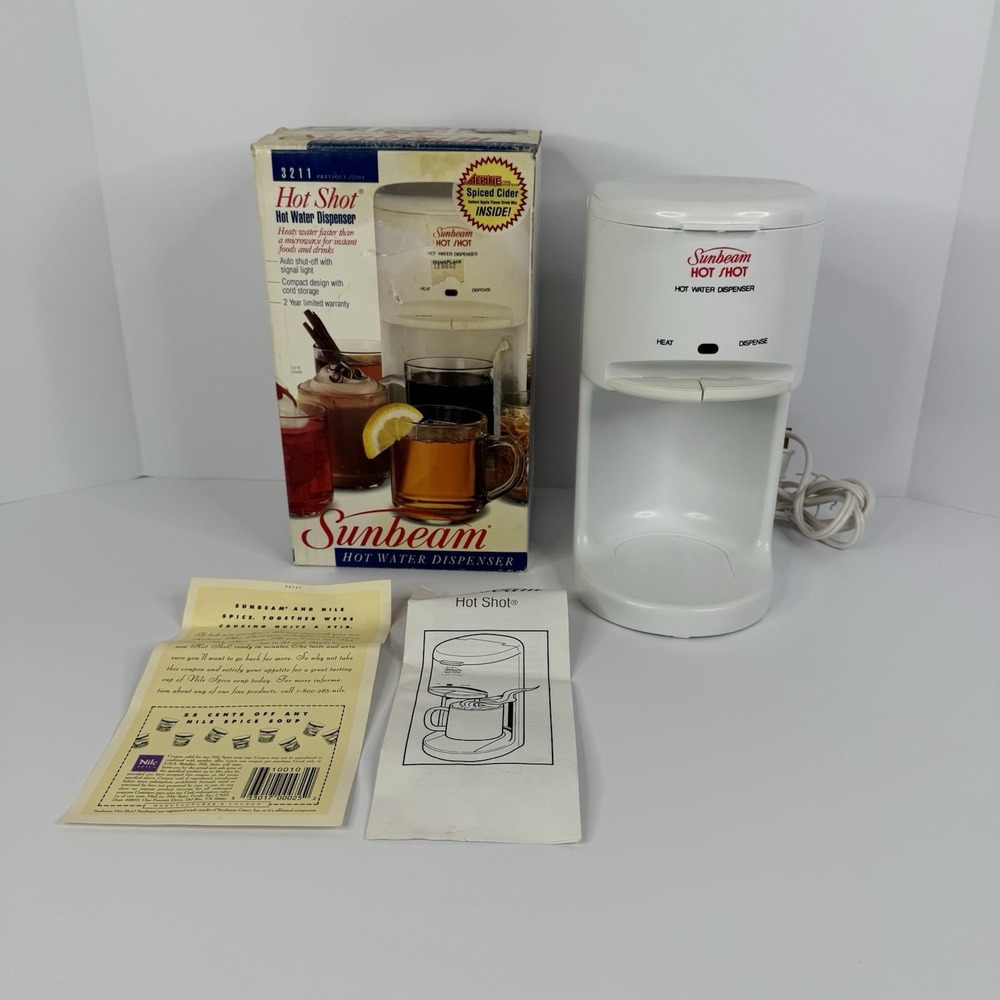 VTG Sunbeam Hot Shot Hot Water Dispenser 3211 White In Original Box Tested Works